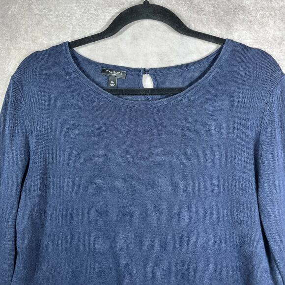 Talbots Top Womens Medium Petite Blue Knit Linen Long Sleeve Pullover Casual - Picture 2 of 8